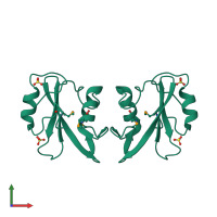 Homo dimeric assembly 2 of PDB entry 3us4 coloured by chemically distinct molecules, front view.