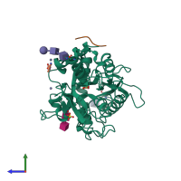 Hetero dimeric assembly 1 of PDB entry 3usd coloured by chemically distinct molecules, side view.