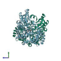 PDB entry 3usf coloured by chain, side view.