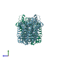 PDB entry 3uso coloured by chain, side view.