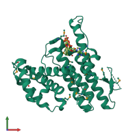 PDB entry 3ust coloured by chain, front view.