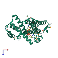 PDB entry 3ust coloured by chain, top view.