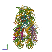 PDB entry 3uta coloured by chain, side view.
