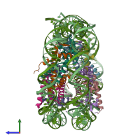 PDB entry 3utb coloured by chain, side view.