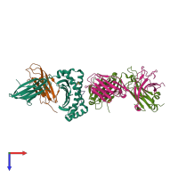 Hetero pentameric assembly 1 of PDB entry 3uts coloured by chemically distinct molecules, top view.