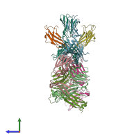 PDB entry 3uts coloured by chain, side view.