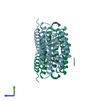 PDB entry 3uty coloured by chain, side view.