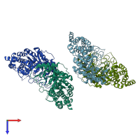 PDB entry 3uu0 coloured by chain, top view.