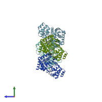 PDB entry 3uu1 coloured by chain, side view.