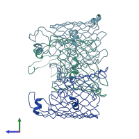 PDB entry 3uu2 coloured by chain, side view.