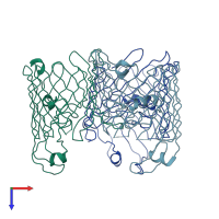 PDB entry 3uu2 coloured by chain, top view.