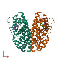 PDB entry 3uu7 coloured by chain, front view.