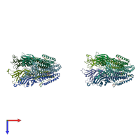 PDB entry 3uub coloured by chain, top view.