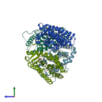 PDB entry 3uuc coloured by chain, side view.