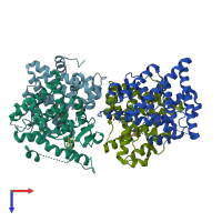 PDB entry 3uuc coloured by chain, top view.