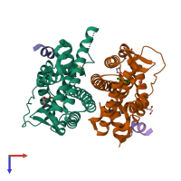 PDB entry 3uud coloured by chain, top view.