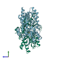 PDB entry 3uug coloured by chain, side view.