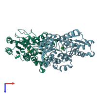 PDB entry 3uug coloured by chain, top view.