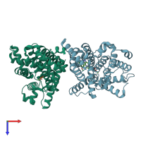 PDB entry 3uuo coloured by chain, top view.