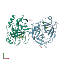 PDB entry 3uuz coloured by chain, front view.