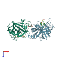 PDB entry 3uuz coloured by chain, top view.