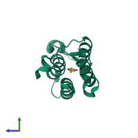 PDB entry 3uv2 coloured by chain, side view.