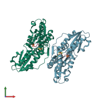 PDB entry 3uv3 coloured by chain, front view.