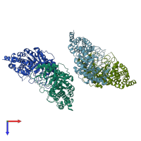 PDB entry 3uva coloured by chain, top view.