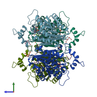 PDB entry 3uve coloured by chain, side view.