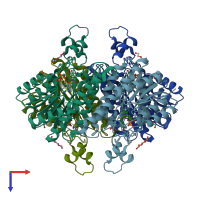 PDB entry 3uve coloured by chain, top view.