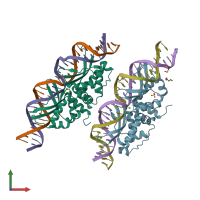 PDB entry 3uvf coloured by chain, front view.