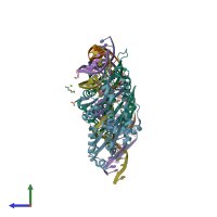 PDB entry 3uvf coloured by chain, side view.