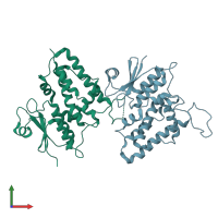 PDB entry 3uvh coloured by chain, front view.