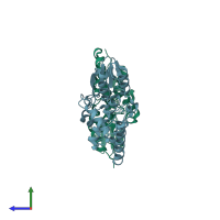 PDB entry 3uvh coloured by chain, side view.