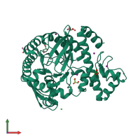 PDB entry 3uvi coloured by chain, front view.