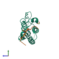 PDB entry 3uvw coloured by chain, side view.