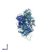 PDB entry 3uw6 coloured by chain, side view.