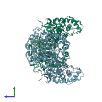 PDB entry 3uw8 coloured by chain, side view.