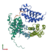 PDB entry 3uw9 coloured by chain, front view.