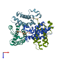 PDB entry 3uw9 coloured by chain, top view.