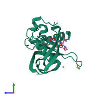 PDB entry 3uwb coloured by chain, side view.