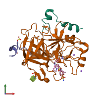 PDB entry 3uwj coloured by chain, front view.