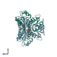PDB entry 3uwm coloured by chain, side view.
