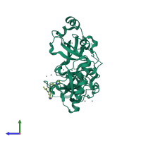 PDB entry 3uwn coloured by chain, side view.