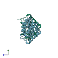 PDB entry 3uwo coloured by chain, side view.