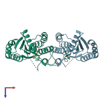 PDB entry 3uwo coloured by chain, top view.