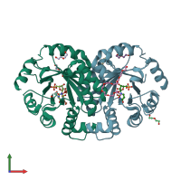 PDB entry 3uwq coloured by chain, front view.