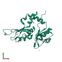 PDB entry 3uwt coloured by chain, front view.