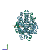PDB entry 3uww coloured by chain, side view.