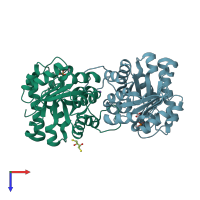 PDB entry 3uww coloured by chain, top view.